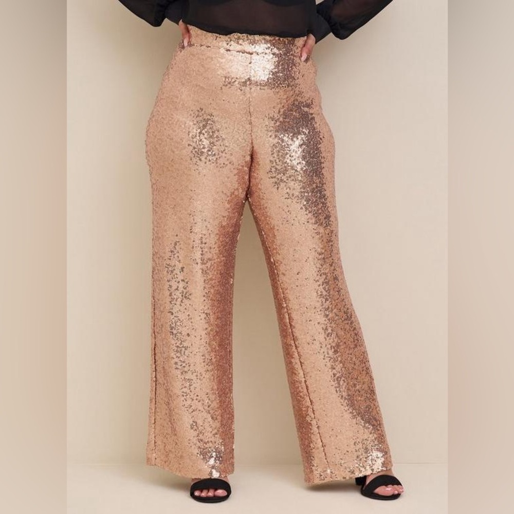 Torrid size 4 (26) Rose Gold Blazer and size 3 Tall (22-24) Pant Sequins Outfit - Picture 14 of 14